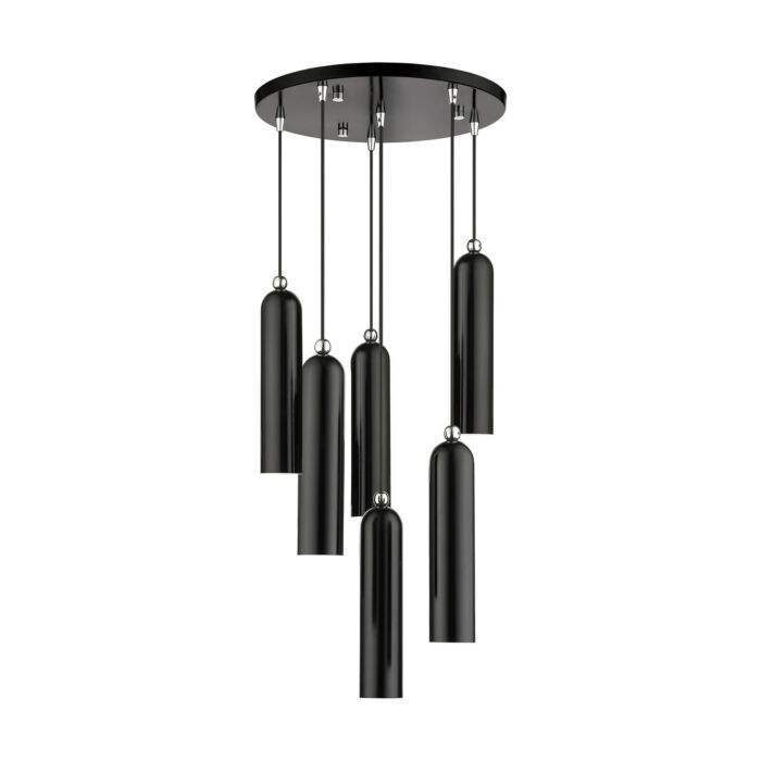 Ardmore 6-Light Pendant in Shiny Black w with Polished Chromes