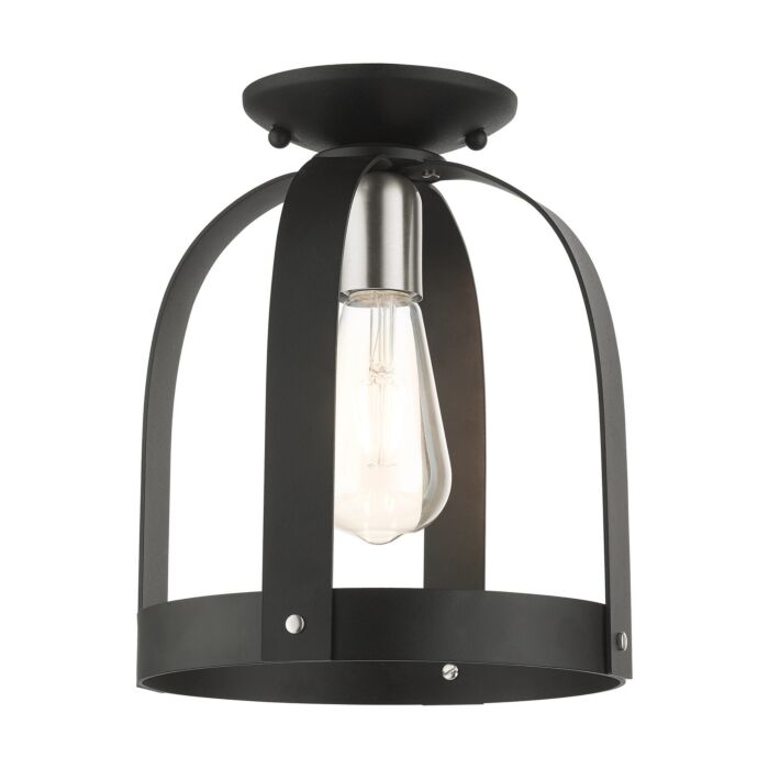 Stoneridge 1-Light Semi-Flush Mount in Textured Black w with Brushed Nickels
