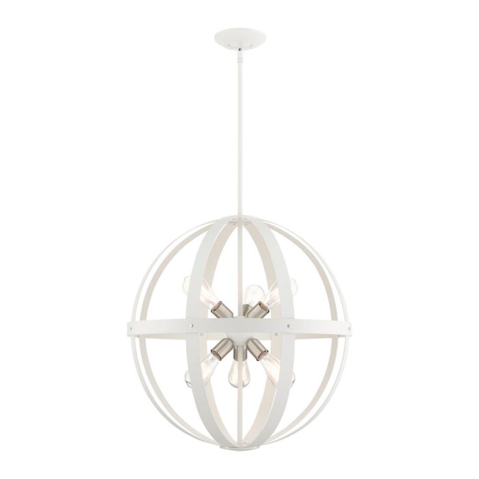Stoneridge 6-Light Chandelier in Textured White w with Brushed Nickel Cluster