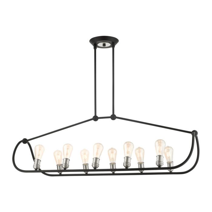 Archer 10-Light Linear Chandelier in Textured Black w with Brushed Nickels