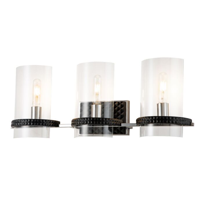 Mazant 3-Light Bathroom Vanity Light in Matte Black + Polished Chrome