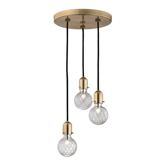 Hudson Valley Marlow 3 Light 7 Inch Pendant Light in Aged Brass