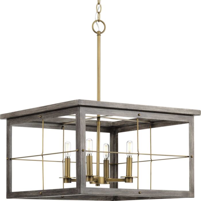 Hedgerow 4-Light Chandelier in Distressed Brass
