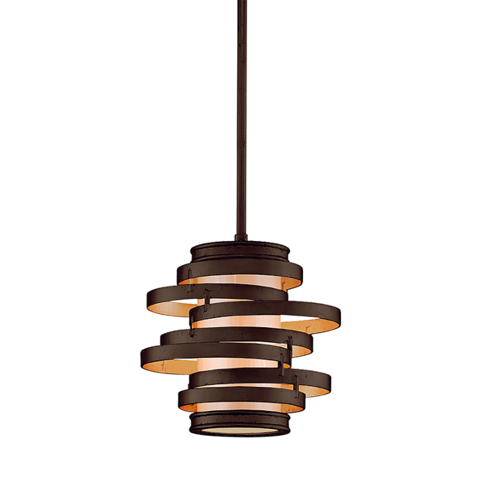Corbett Vertigo Pendant Light in Bronze And Gold Leaf