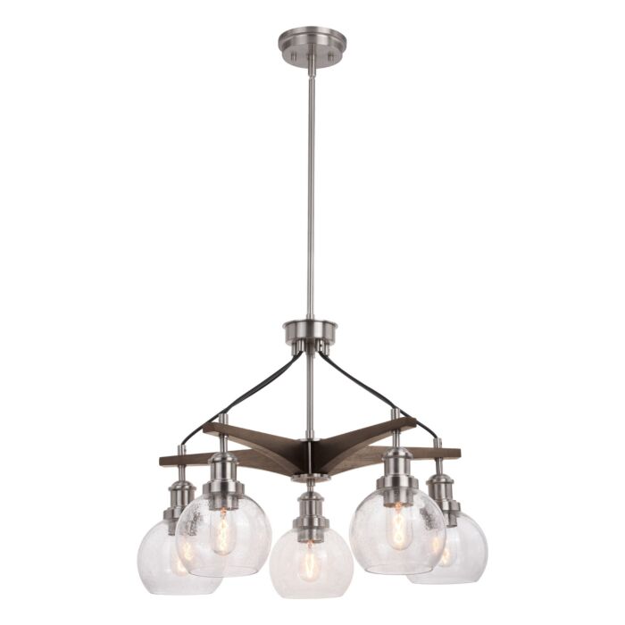 Avondale 5-Light Chandelier in Satin Nickel and Dark Sycamore