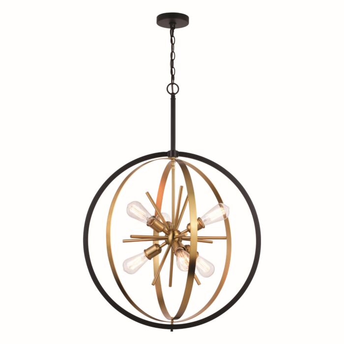 Estelle 6-Light Pendant in Natural Brass and Matte Black