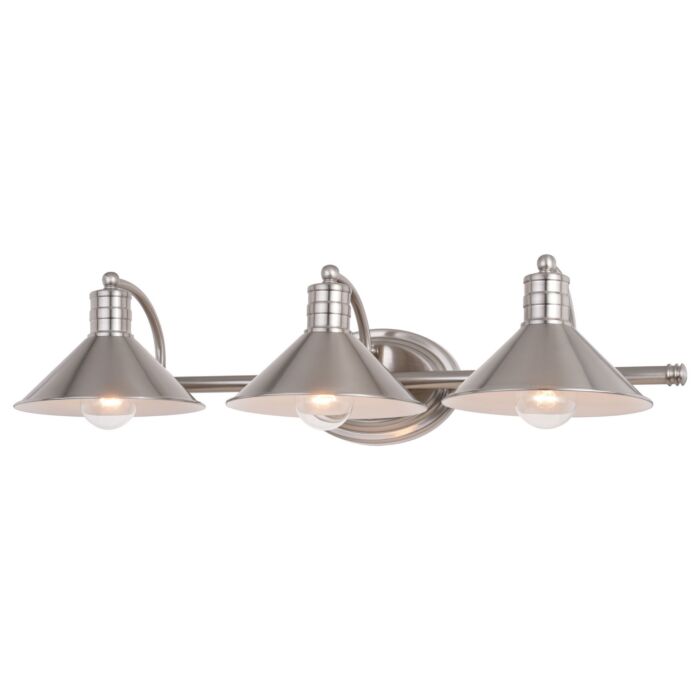 Akron 3-Light Bathroom Vanity Light in Satin Nickel and Matte White