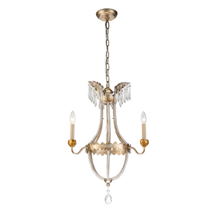 Louis 3-Light Mini Chandelier in Distressed Silver and Gold