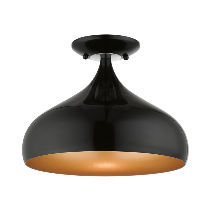 Amador 1-Light Semi-Flush Mount in Shiny Black w with Polished Chromes