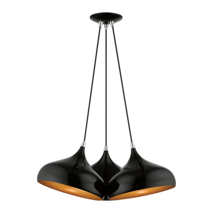 Amador 3-Light Pendant in Shiny Black w with Polished Chromes