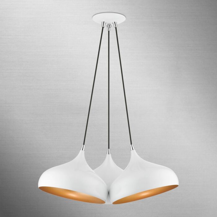 Amador 3-Light Pendant in Shiny White w with Polished Chromes