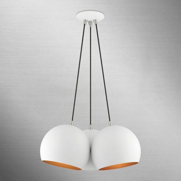 Piedmont 3-Light Pendant in White w with Brushed Nickels