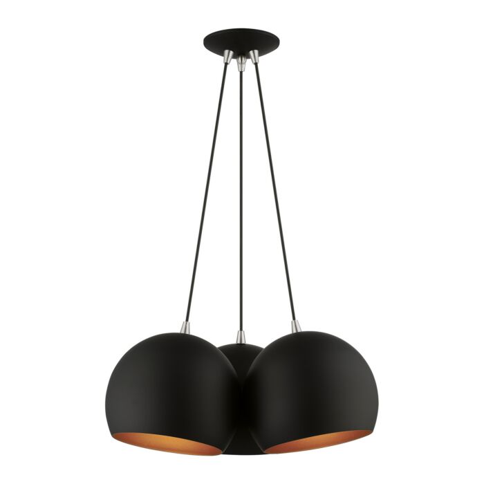 Piedmont 3-Light Pendant in Black w with Brushed Nickels