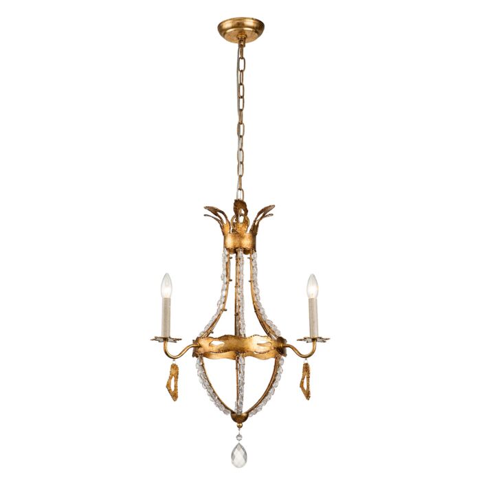 Monteleone 3-Light Chandelier in Gold Leaf w with Antique