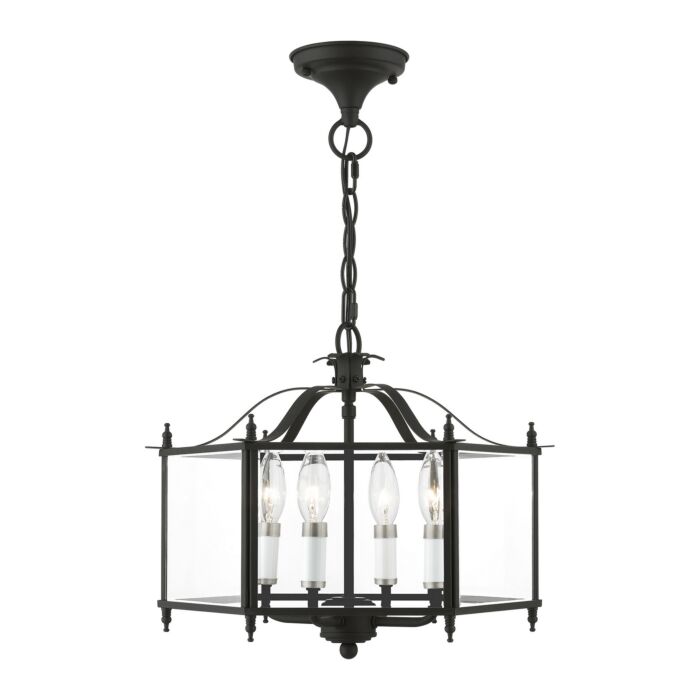 Livingston 4-Light Convertible Pendant with Semi-Flush in Black w/Brushed Nickel