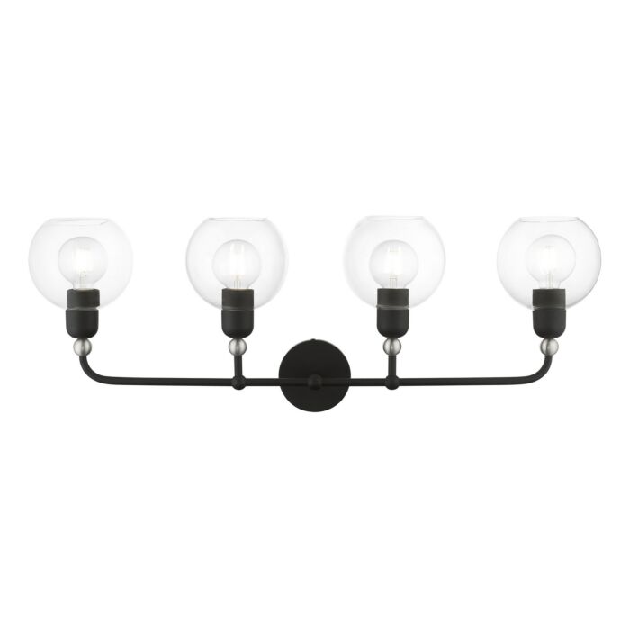 Downtown 4-Light Bathroom Vanity Sconce in Black w with Brushed Nickel