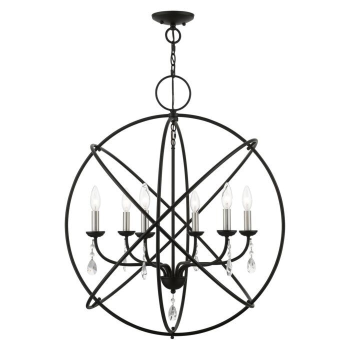 Aria 6-Light Chandelier in Black w with Brushed Nickel Finish Candles
