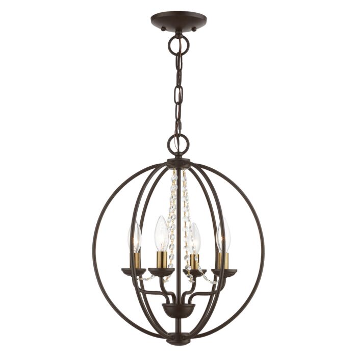 Arabella 4-Light Convertible Chandelier with Semi-Flush in Bronze w/Antique Brass Finish Candles