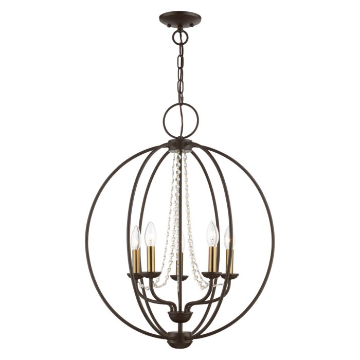 Arabella 5-Light Chandelier in Bronze w with Antique Brass Finish Candles