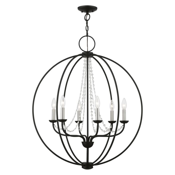 Arabella 6-Light Chandelier in Black w with Brushed Nickel Finish Candles