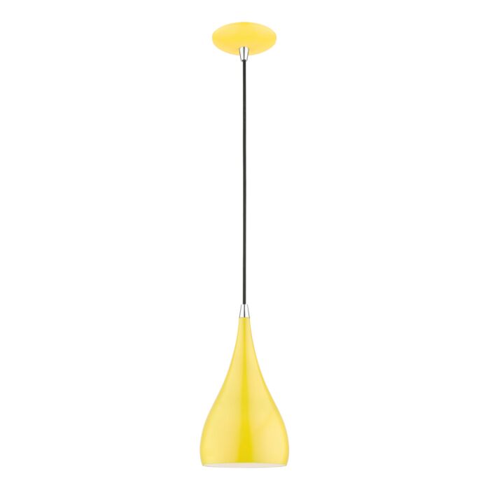 Amador 1-Light Mini Pendant in Shiny Yellow w with Polished Chrome