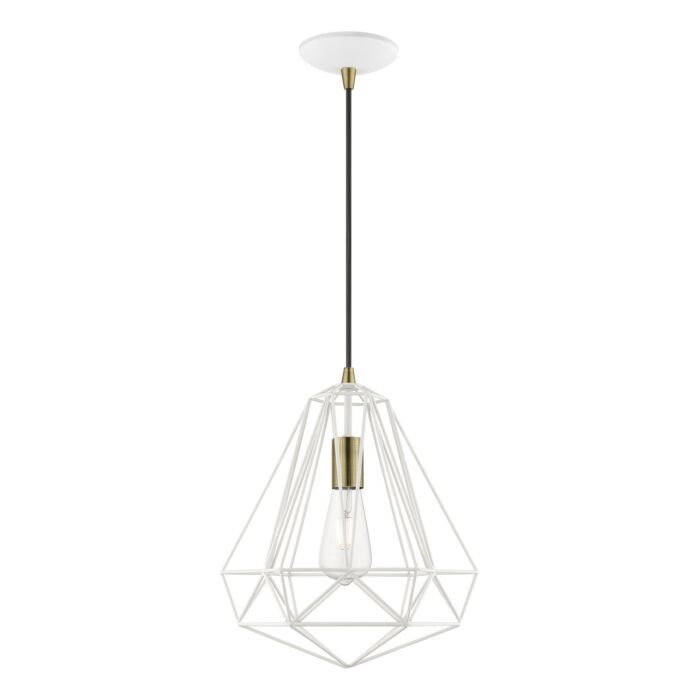Knox 1-Light Pendant in Textured White w with Antique Brass