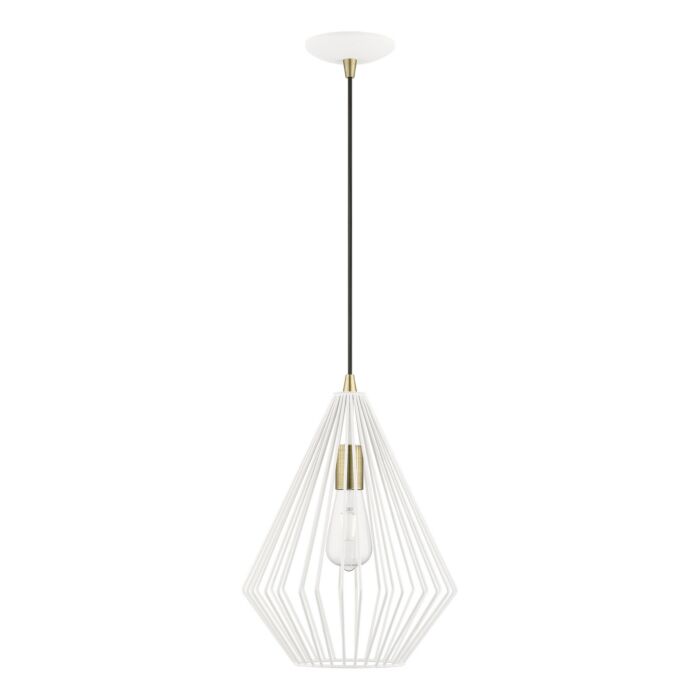 Linz 1-Light Pendant in Textured White w with Antique Brass