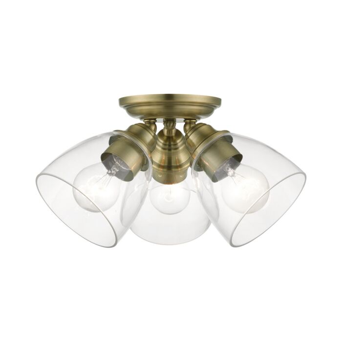 Montgomery 3-Light Semi-Flush Mount in Antique Brass