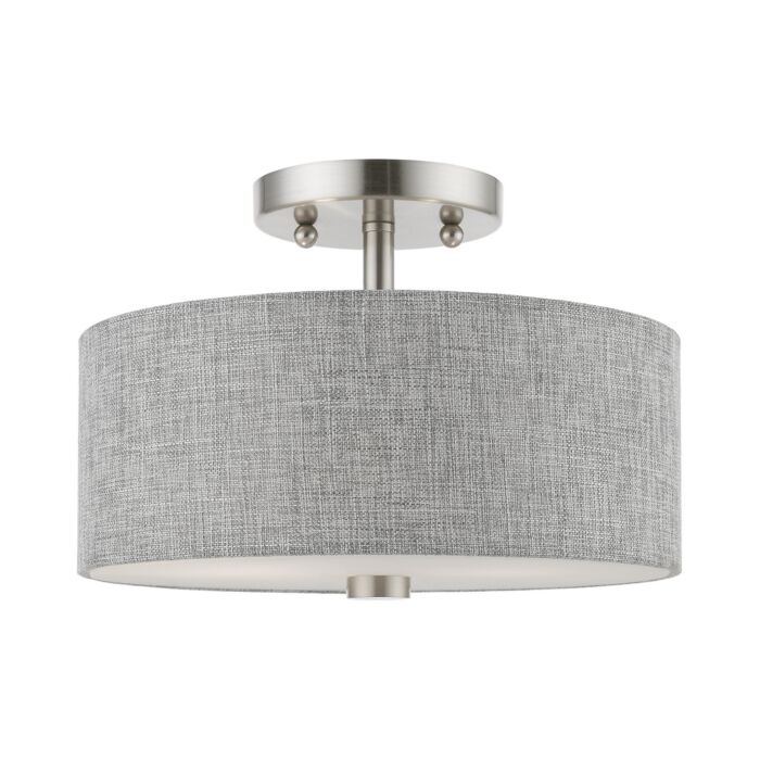 Dakota 2-Light Semi-Flush Mount in Brushed Nickel w with Shiny White