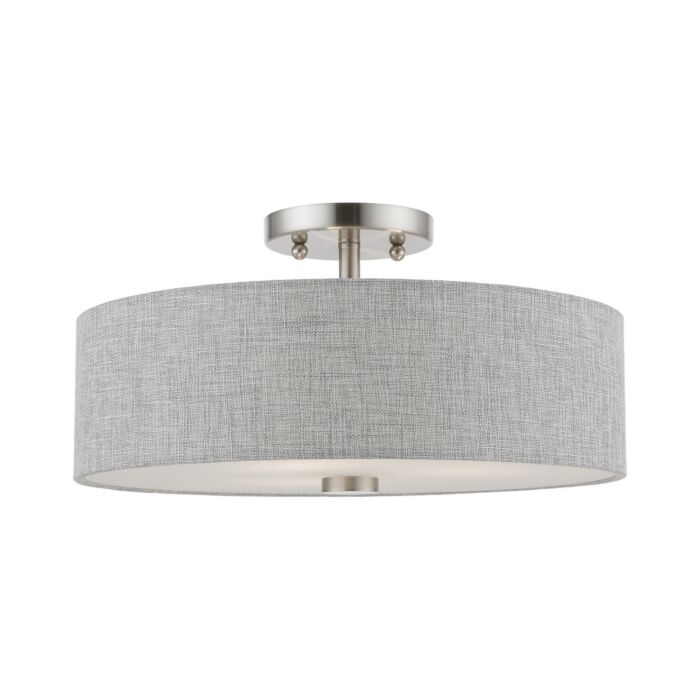 Dakota 3-Light Semi-Flush Mount in Brushed Nickel w with Shiny White