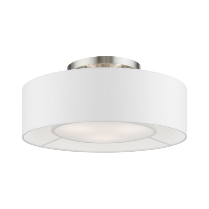 Gilmore 3-Light Semi-Flush Mount in Brushed Nickel w with Shiny White
