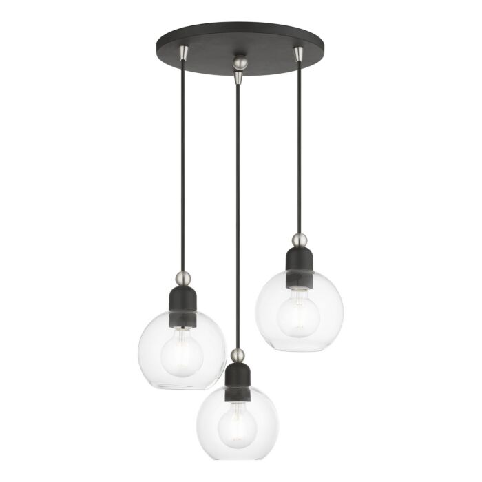 Downtown 3-Light Pendant in Black w with Brushed Nickel