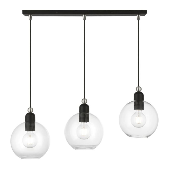 Downtown 3-Light Linear Chandelier in Black w with Brushed Nickel