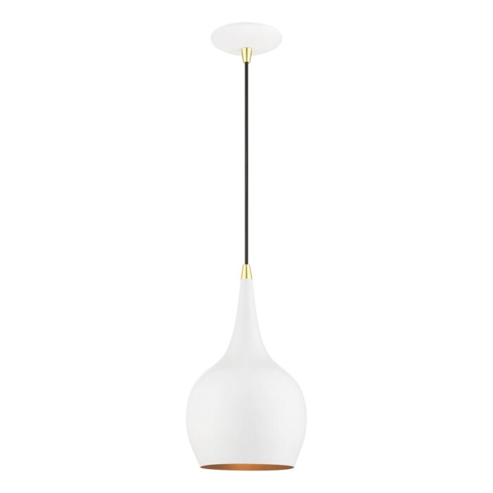 Andes 1-Light Mini Pendant in Shiny White w with Polished Brass