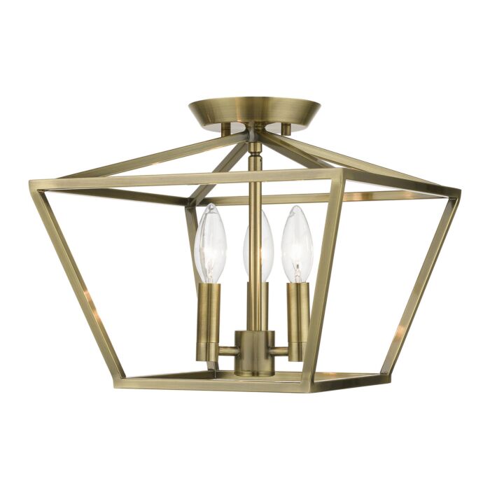 Devone 3-Light Semi-Flush Mount in Antique Brass