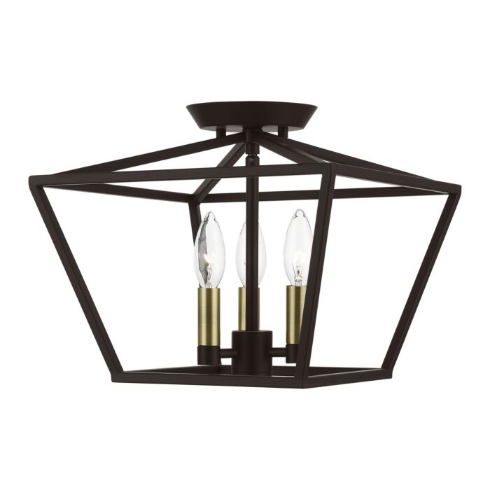 Devone 3-Light Semi-Flush Mount in Bronze w with Antique Brass