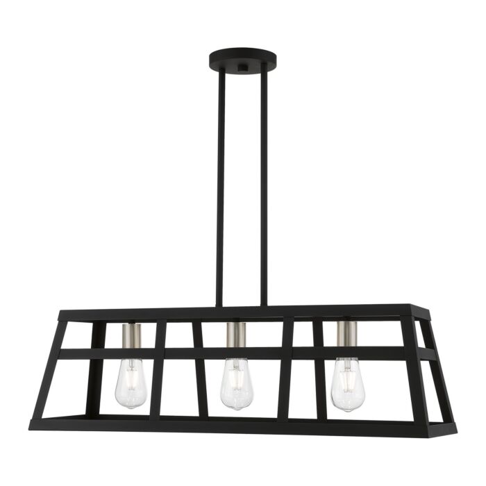 Schofield 3-Light Linear Chandelier in Black w with Brushed Nickel
