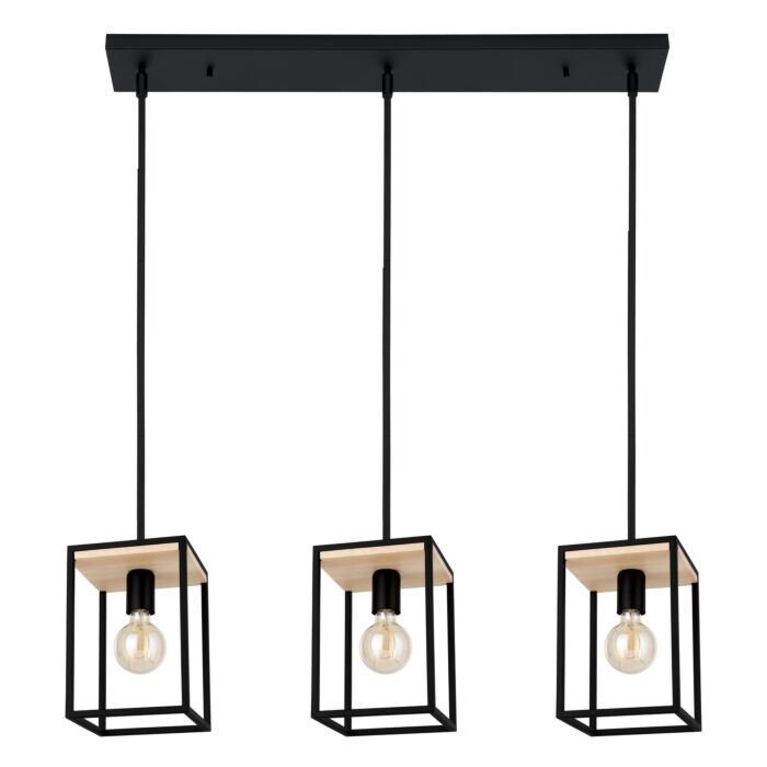 Libertad 3-Light Linear Pendant in Structured Black & Natural Wood