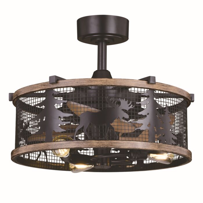 Kodiak 3-Light 21" Fandelier in Black and Burnished Teak