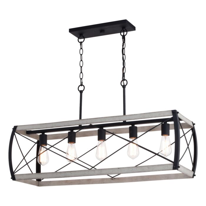 Montclare 5-Light Linear Chandelier in Textured Black and White Ash
