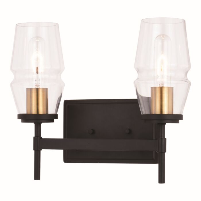 Warren 2-Light Bathroom Vanity Light in Matte Black and Brushed Brass