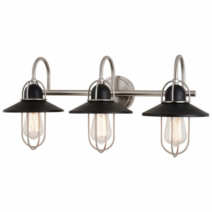 Galena 3-Light Bathroom Vanity Light in Matte Black and Satin Nickel