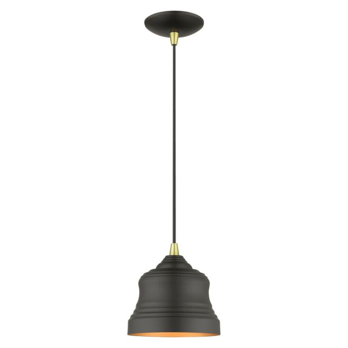 Endicott 1-Light Pendant in Bronze with Antique Brass