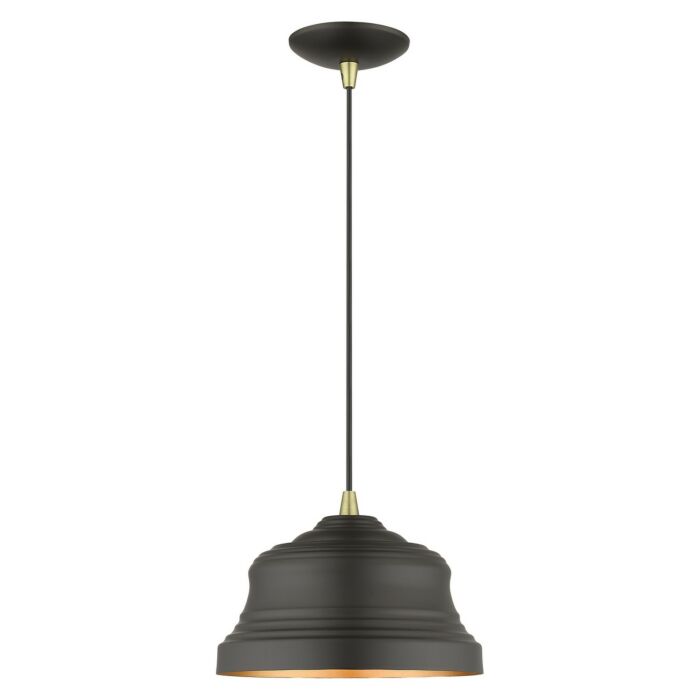 Endicott 1-Light Pendant in Bronze with Antique Brass