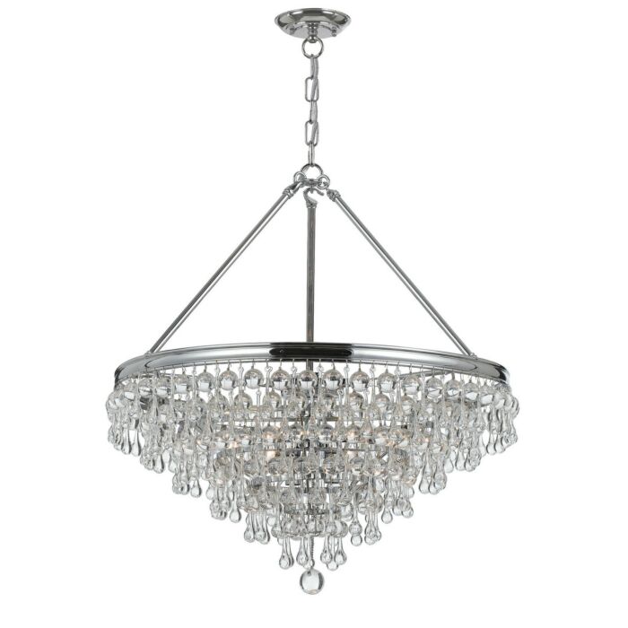 Crystorama Calypso 6 Light Transitional Chandelier in Polished Chrome with Clear Glass Drops Crystals