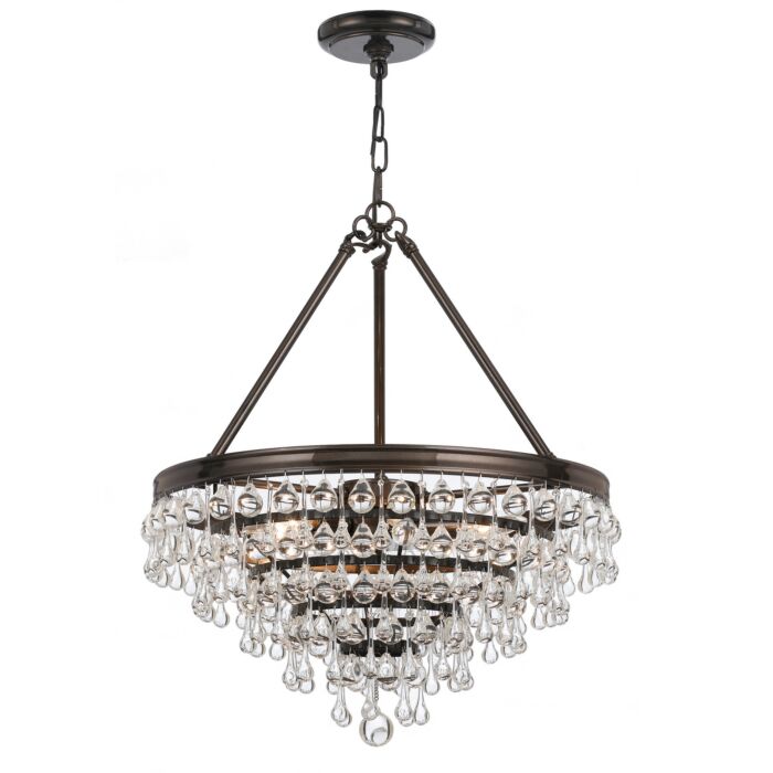 Crystorama Calypso 6 Light 24 Inch Transitional Chandelier in Vibrant Bronze with Clear Glass Drops Crystals