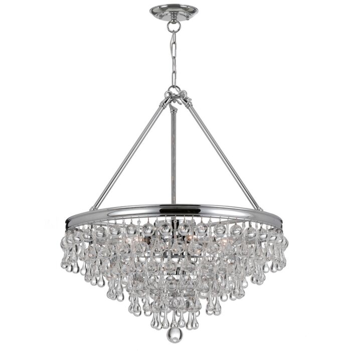Crystorama Calypso 8 Light 27 Inch Transitional Chandelier in Polished Chrome with Clear Glass Drops Crystals