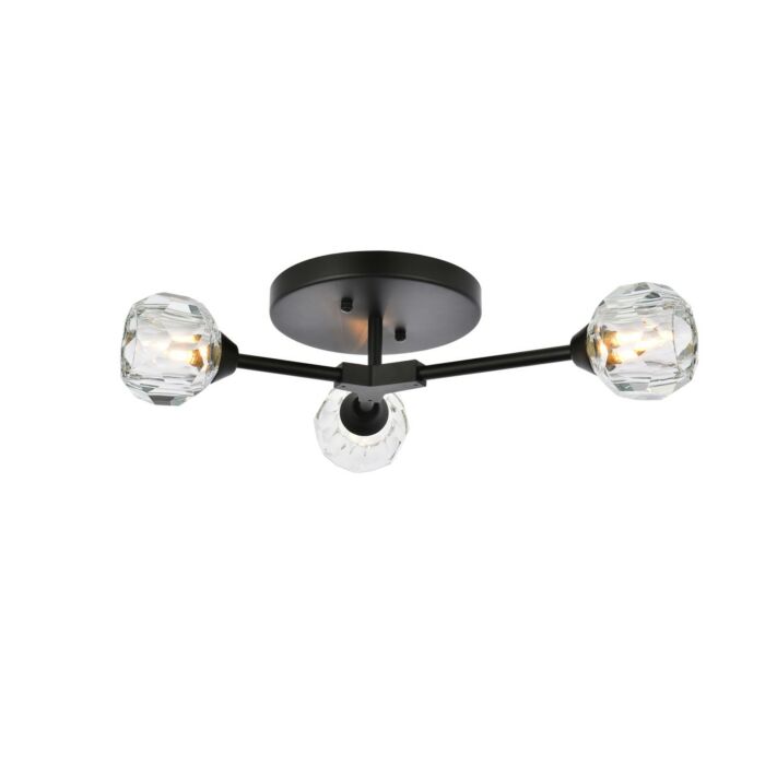 Zayne 3-Light Flush Mount in Black and Clear