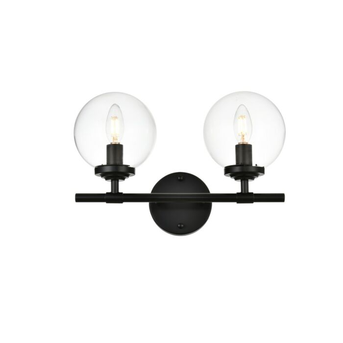 Ingrid 2-Light Bathroom Vanity Light Sconce in Black and Clear