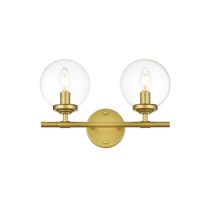 Ingrid 2-Light Bathroom Vanity Light Sconce in Brass and Clear